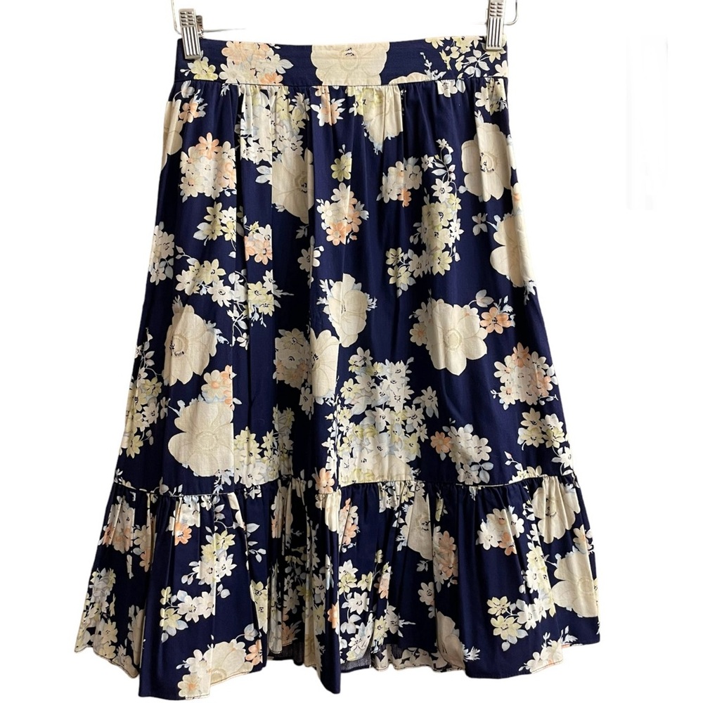 EUC Floral Frilled Skirt Navy Blue Waist-14.25”